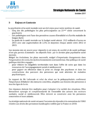 Stratégie nationale de santé, contribution de l'association Unafam