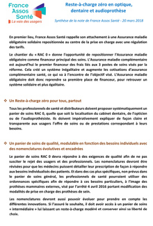 Reste-à-charge zéro en optique, dentaire et audioprothèse, Synthèse de la note de France Assos Santé